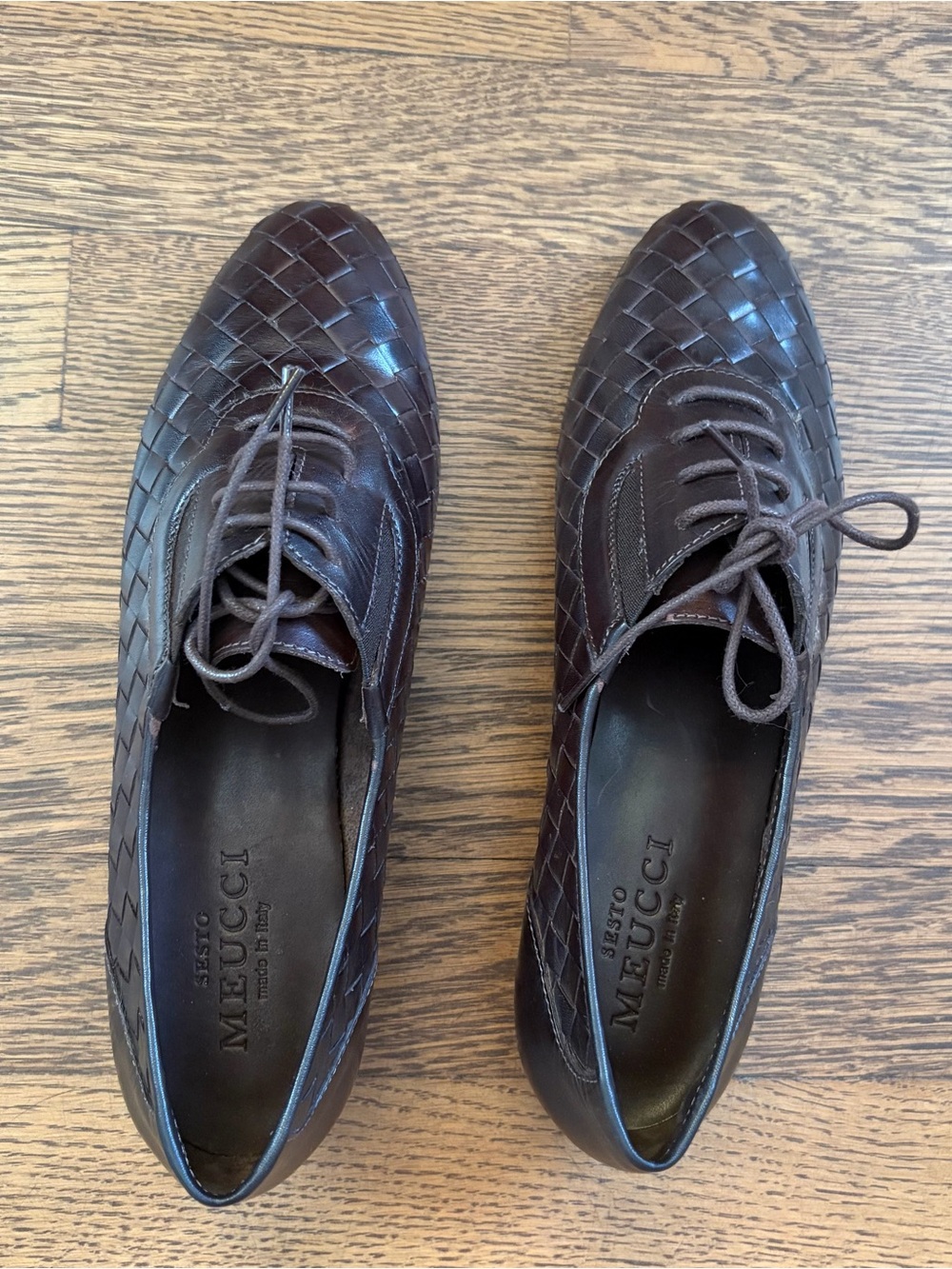 Sesto Meucci Women’s Shoes 7 M Dark Brown Woven Leather Oxfords Women's Italy